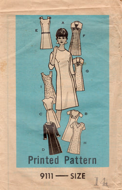 1970's Mail Order Princess line Dress Pattern with Multiple Necklines and Collar Options - Bust 34