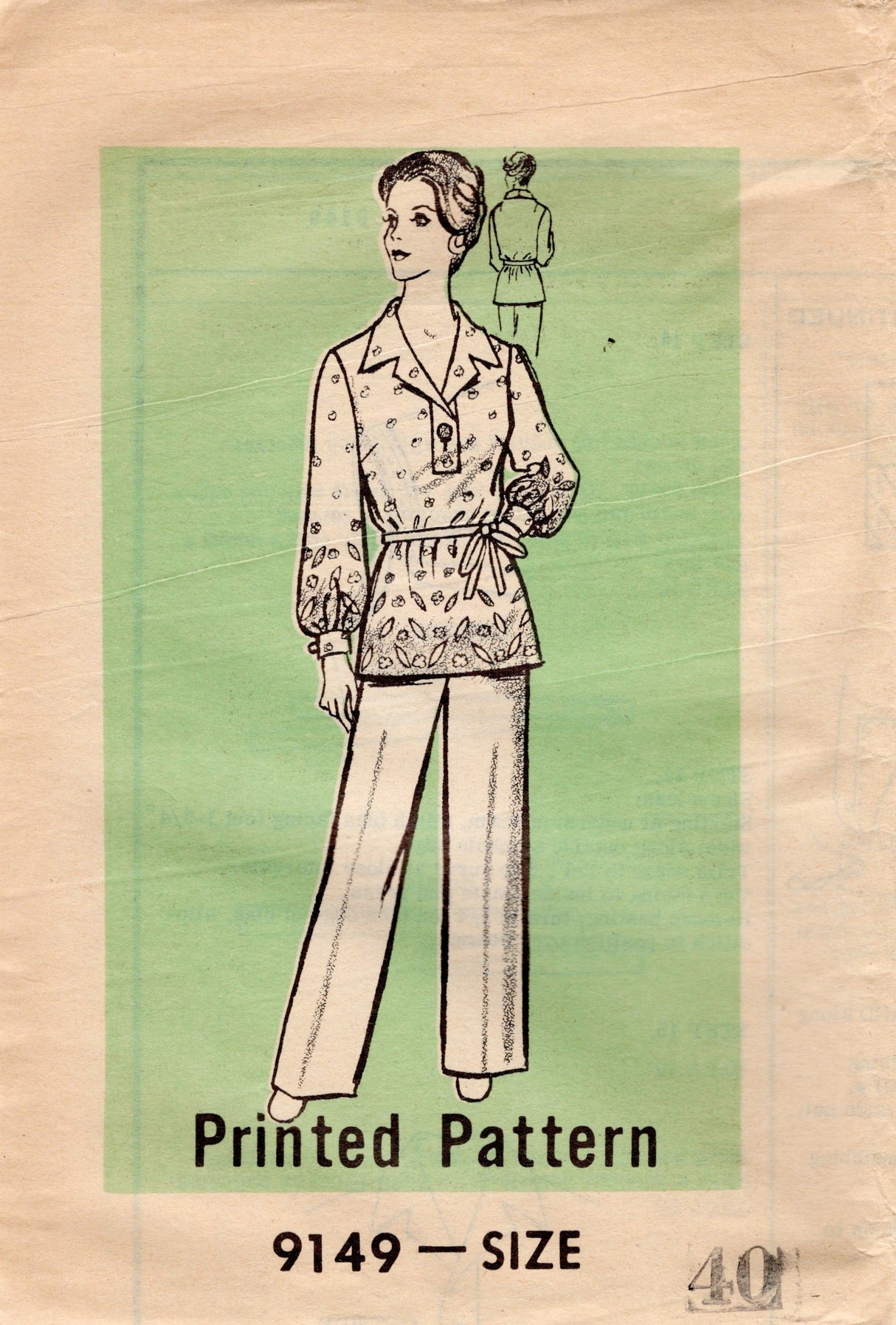 1970's Marian Martin Top and Pants Pattern - Bust 44" - No. 9149