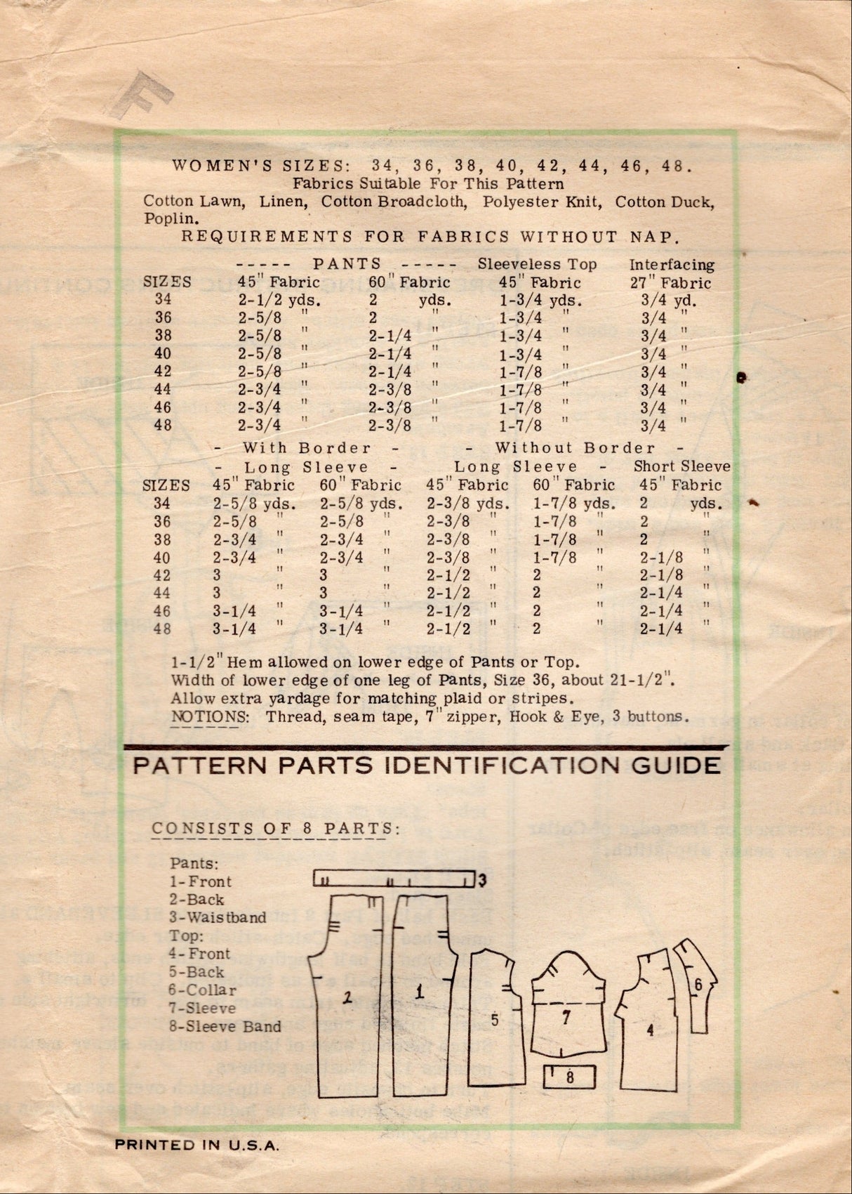 1970's Marian Martin Top and Pants Pattern - Bust 44" - No. 9149