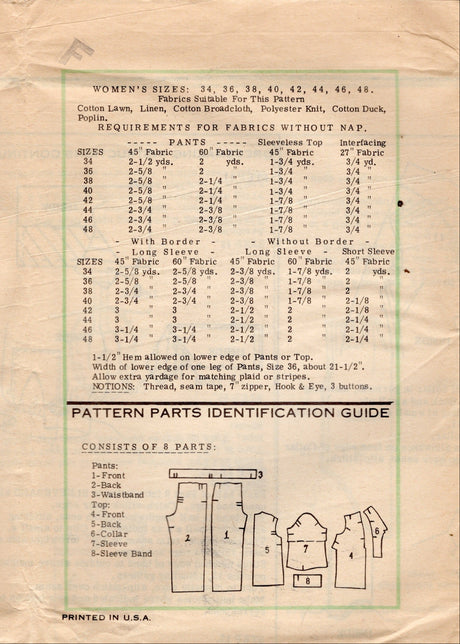 1970's Marian Martin Top and Pants Pattern - Bust 44" - No. 9149