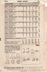 1950's Advance Button up Blouse Pattern - Bust 34" - No. 9157