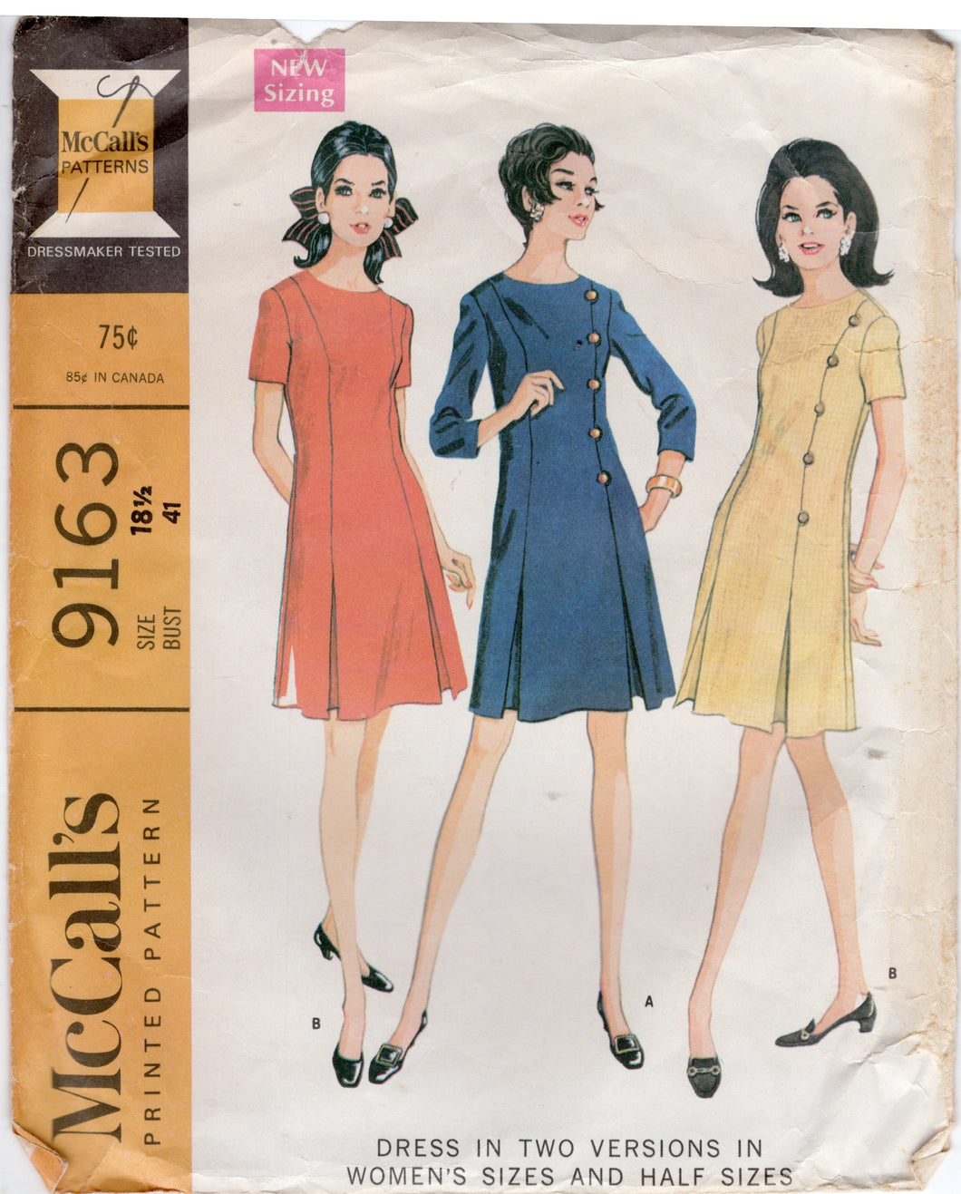 1960's McCall's One Piece Dress and with Inverted Pleats - Bust 41