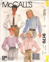 1980's McCall's Button Up Shirt pattern with Gathered Sleeve - Bust 32.5" - No. 9170