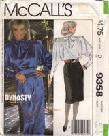 1980's McCall's Gathered Blouse pattern with Large Sleeves and Pencil Skirt or Pants Pattern - Bust 32.5" - No. 9358