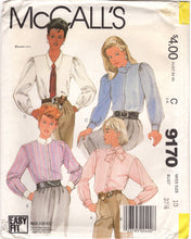 1980's McCall's Button Up Shirt pattern with Gathered Sleeve - Bust 32.5" - No. 9170