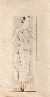 1930's Marian Martin Empire Waist Dress with Large Yokes and Flutter Sleeves - Bust 34" - No. 9492