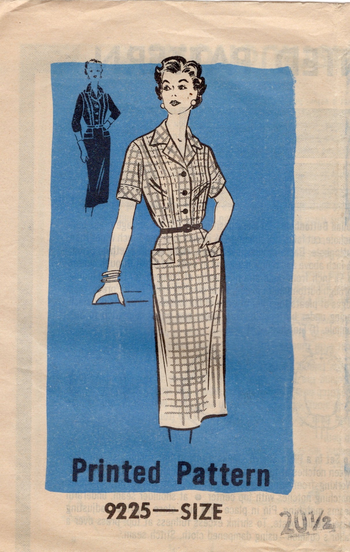 1950's Mail Order Shirtwaist Dress with Tucked Bodice and Pockets - Bust 41" - No. 9225