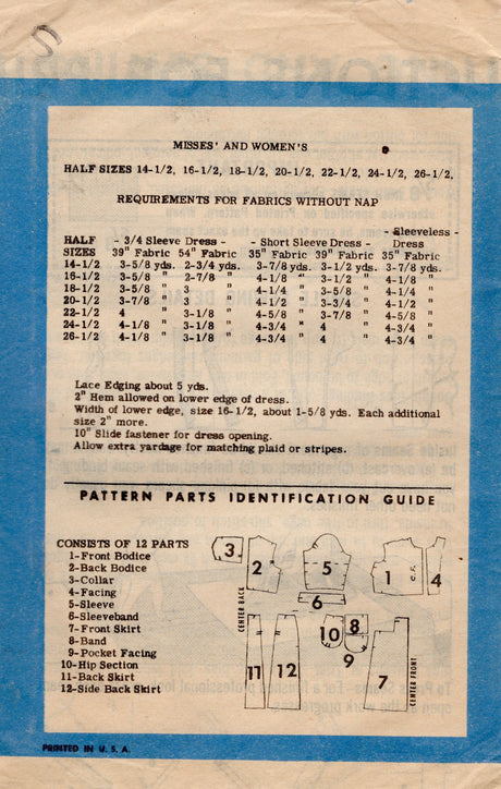 1950's Mail Order Shirtwaist Dress with Tucked Bodice and Pockets - Bust 41" - No. 9225