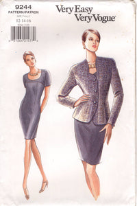 1990's Very Easy Very Vogue Modified Sweetheart Princess Line Jacket and Scoop Neckline Dress Pattern - Bust 34-38" - No. 9244