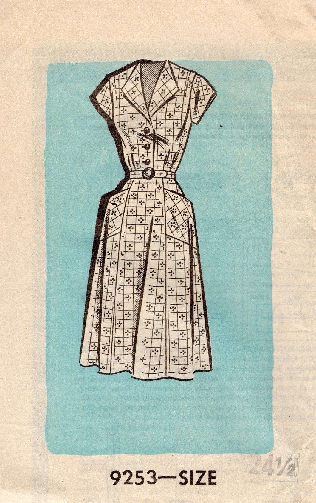 1950's Marian Martin Shirtwaist Dress with Large Pockets and Cap Sleeves - Bust 43