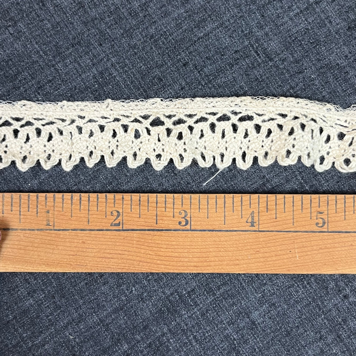 1970’s Cream Floral Crochet Edge Lace with Nylon netting - Cotton - BTY