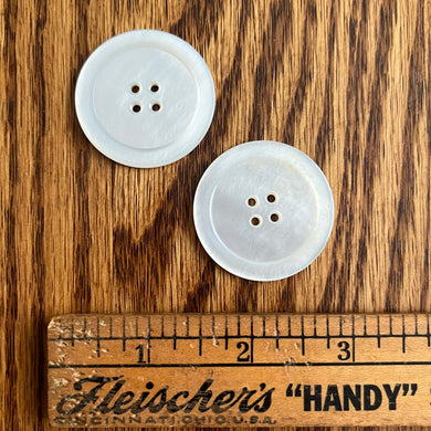 1970’s Large Mother of Pearl Buttons - White - Set of 2 - 1 1/2