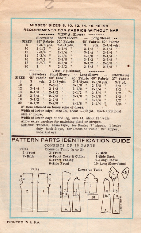 1970's Grit One Piece Dress or Tunic and Pants Pattern - Bust 34" - No. 9345