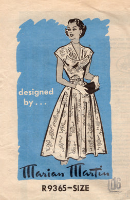 1950’s Marian Martin Fit and Flare Dress Pattern with Large Yoked Sleeves. - Bust 34” - No. R9365