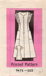 1980's Mail Order Princess Line Zip Front Dress with Ruffle or Flutter Sleeves Pattern - Bust 46" - No. 9475