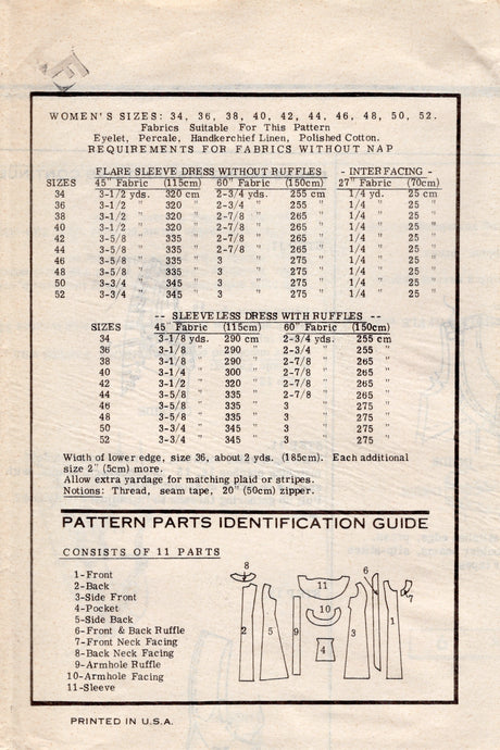 1980's Mail Order Princess Line Zip Front Dress with Ruffle or Flutter Sleeves Pattern - Bust 46" - No. 9475