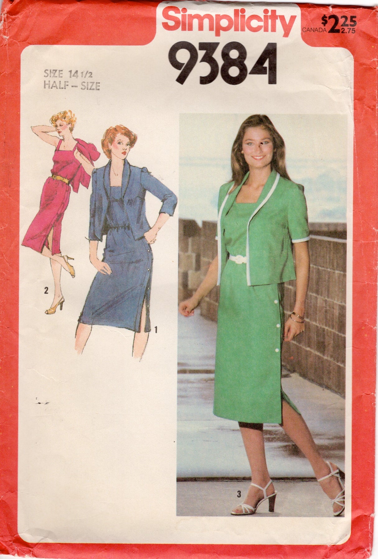 1980’s Simplicity Side Button Dress and Unlined Jacket Pattern - Bust 37” - No. 9384
