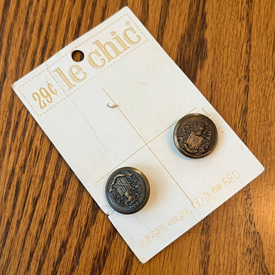 1970’s Le Chic Bronze color Metal Shank Buttons - Set of 2 - 3/4