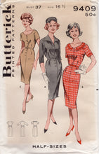 1950’s Butterick Sheath Dress Pattern with 3 Collar Styles - Bust 37” - No. 9409