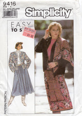 1980's Simplicity Scarf, Lined Jacket, and Pull On Flared Skirt - Bust 30.5-42" - No. 9416