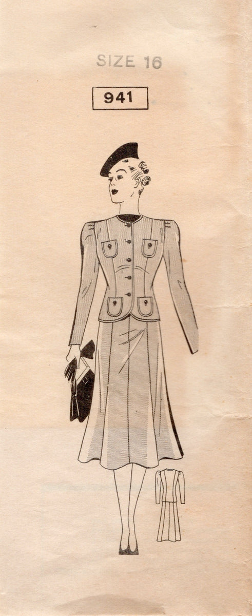 1940's Superior Two Piece Dress Pattern with eight gore skirt - Bust 3 ...