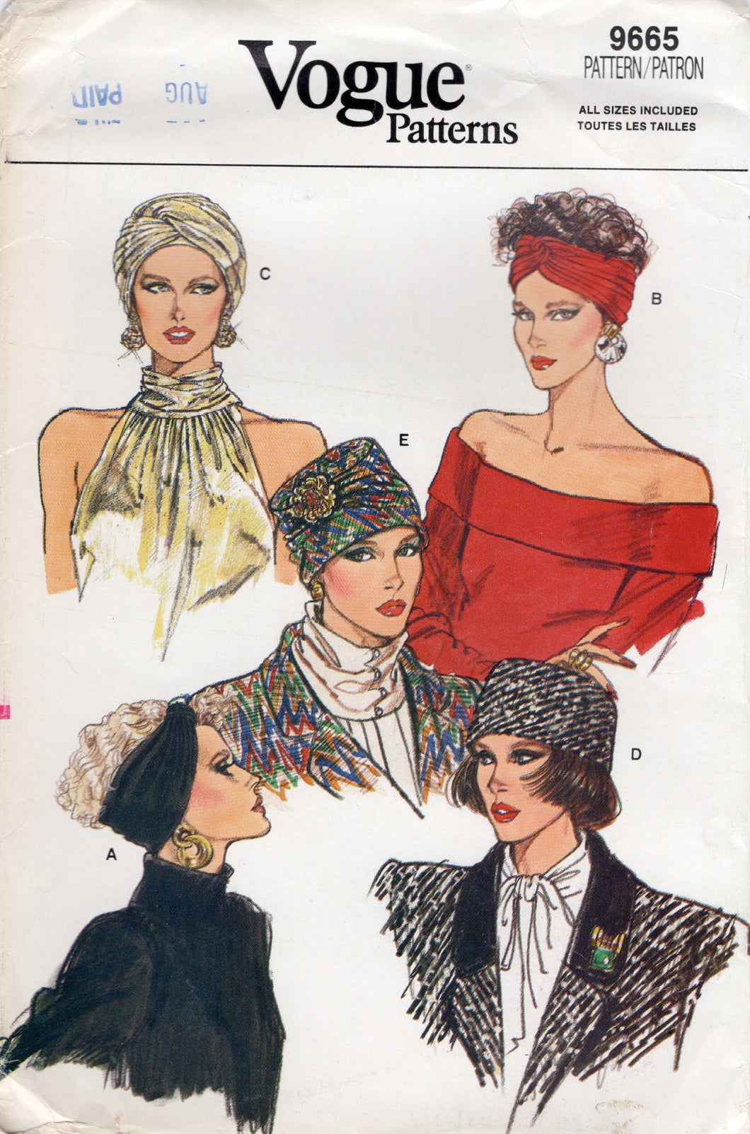 1980's Vogue Turban and Hat in two styles - All sizes - No. 9665