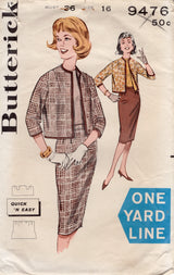 1950’s Butterick One-Yard Line Jacket and Skirt Pattern - Bust 36" - No. 9476
