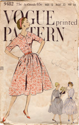 1950's Vogue Shirtwaist Fit and Flare Dress Pattern - Bust 32" - No. 9482