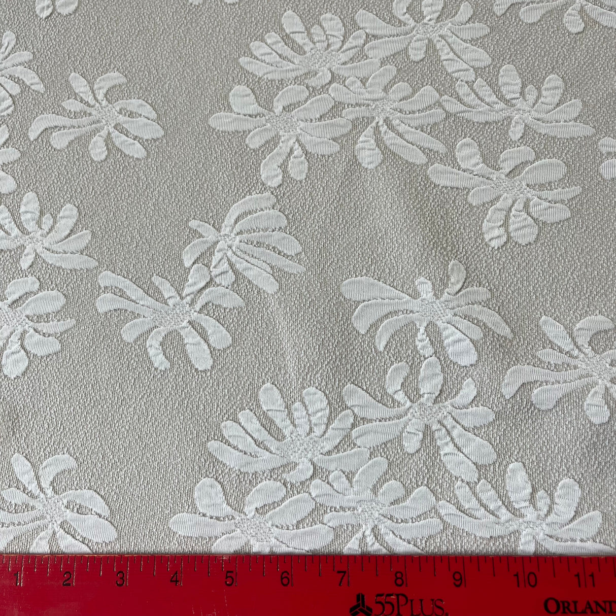 1970’s Jacquard Grey with White Flowers - Polyester Double Knit Fabric - BTY