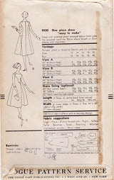 1950's Vogue "Easy-to-Make" One Piece Dress Pattern with Princess Lines - Bust 36" - No. 9520