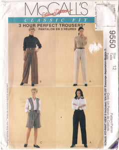 2000's Vogue Straight Leg Pants or Bermuda Shorts pattern - Palmer and Pletsch- Waist 26.5" - No. 9550