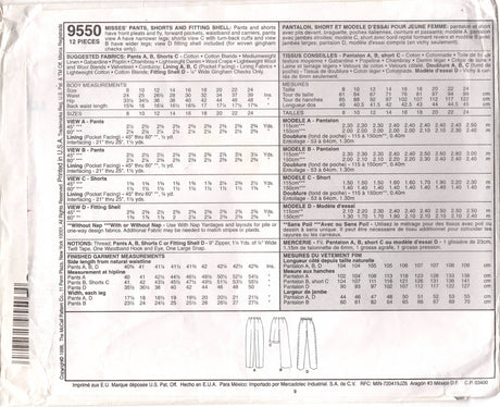 1990's McCall’s Straight Leg Pants or Bermuda Shorts pattern - Palmer and Pletsch- Waist 26.5" - No. 9550