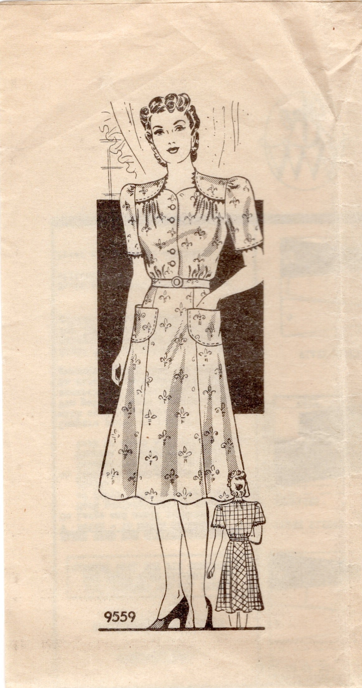 1940's Marian Martin Shirtwaist Dress Pattern - Bust 38" - No. 9559
