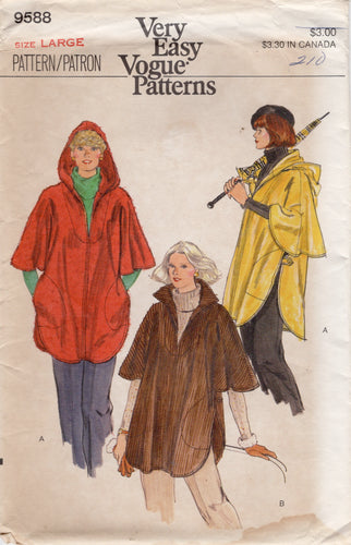 1970's Vogue Hooded Poncho Pattern - Bust 38-40