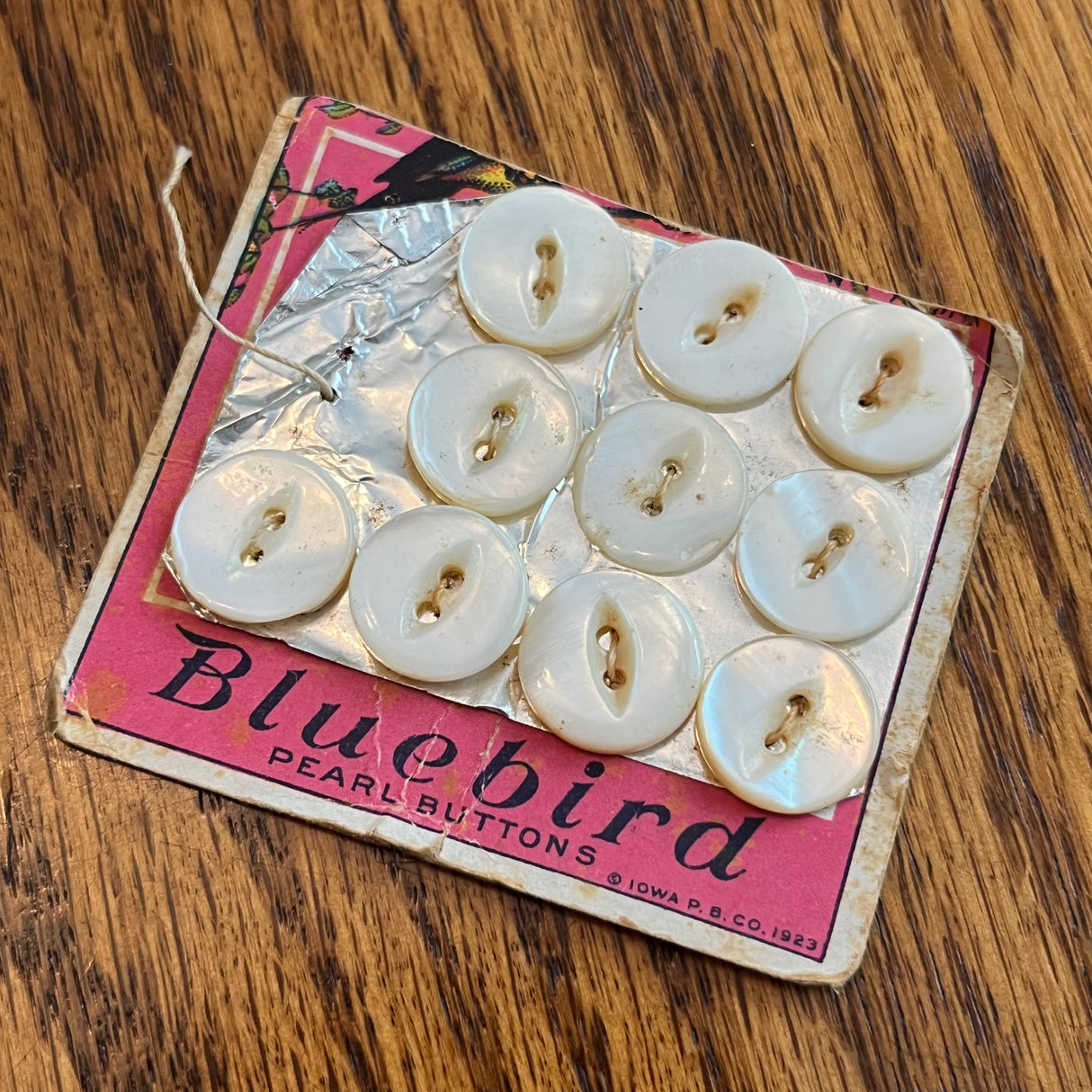 1920’s Bluebird Pearl Buttons - White - on card