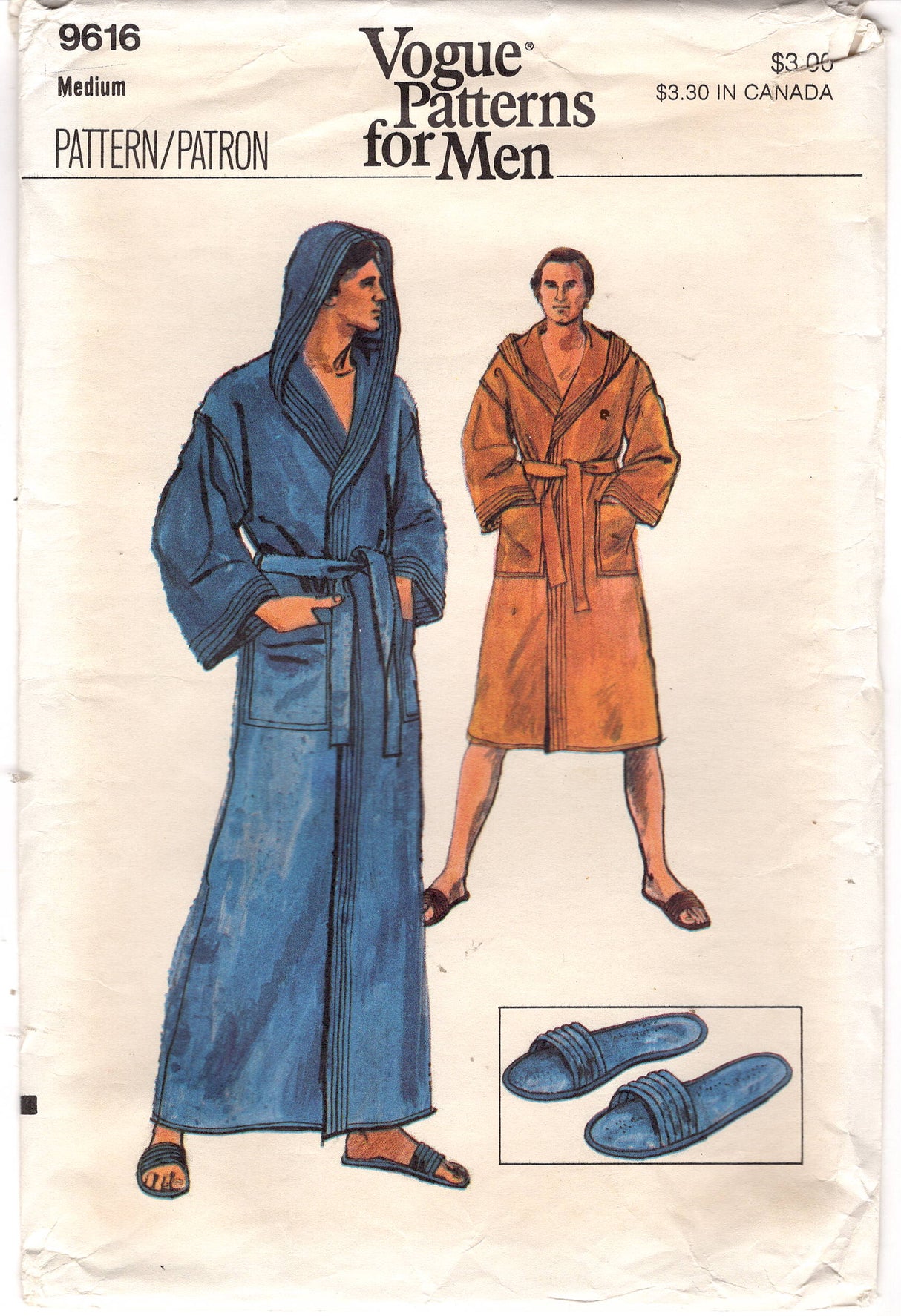 1970's Vogue Men's Hooded Robe and Slippers - Chest 38-40" - No. 9616