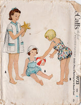 1950's McCall Child's Playsuit or Bathing Suit, Beach Coat Pattern - Chest 23" - No. 9733