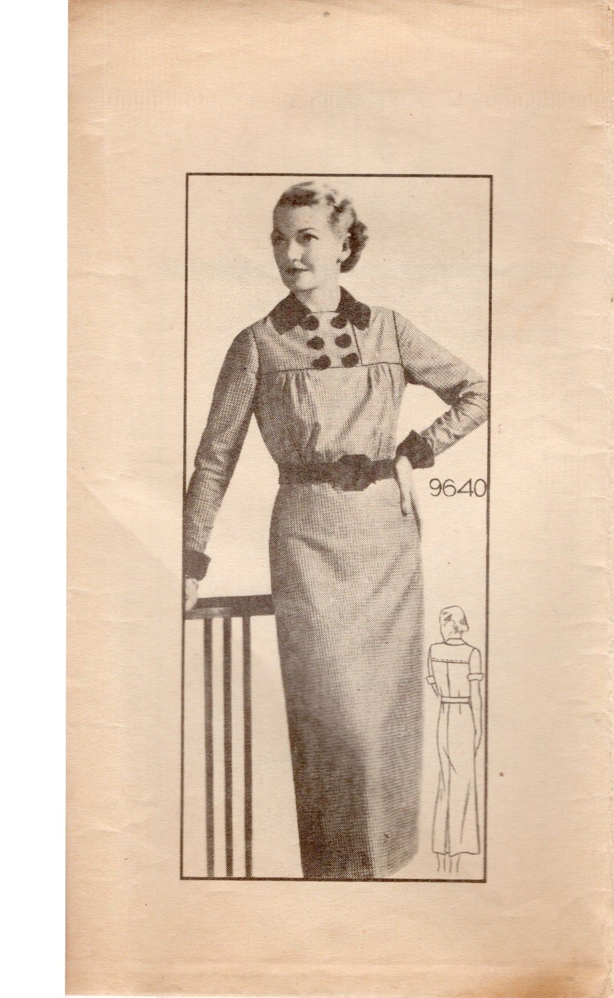 1930's Marian Martin Yoked Dress Pattern - Bust 36" - No. 9640