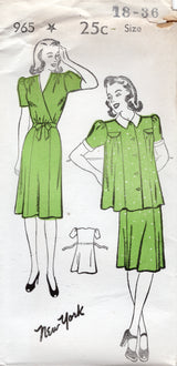 1940's New York Maternity Draw String Dress and Smock Pattern - Bust 32-38" - No. 965