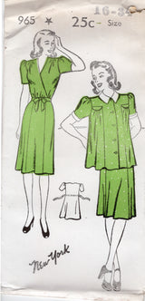 1940's New York Maternity Draw String Dress and Smock Pattern - Bust 32-38" - No. 965