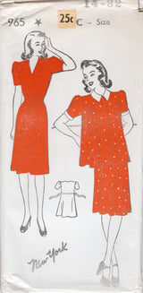 1940's New York Maternity Draw String Dress and Smock Pattern - Bust 32-38" - No. 965