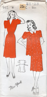 1940's New York Maternity Draw String Dress and Smock Pattern - Bust 32-38" - No. 965