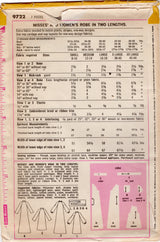 1970’s Simplicity Raglan Sleeve Robe in Two Lengths Pattern- Bust 38-40” - No. 9722
