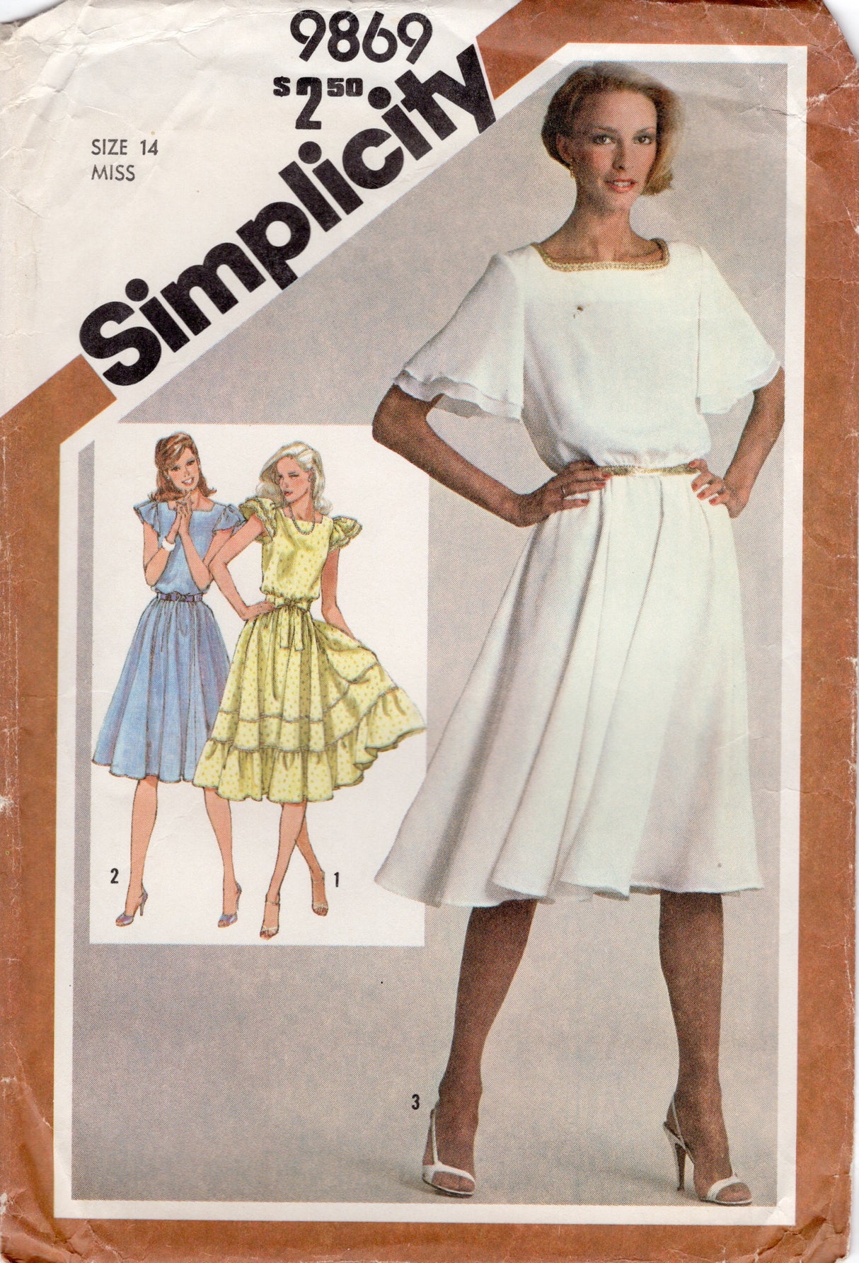 1980’s Simplicity Square Neckline One-Piece Dress Pattern - Bust 36” - No. 9869