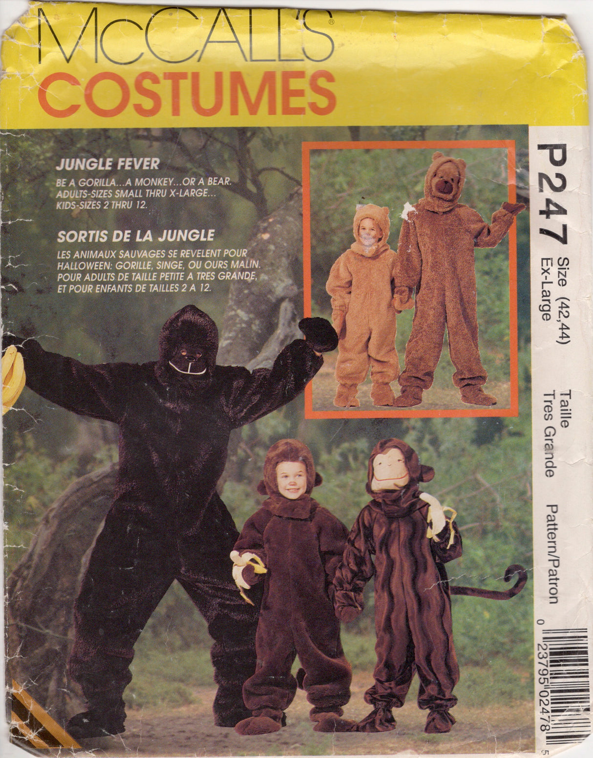 1990's McCall's Animal Costume pattern, Gorilla, Monkey or Bear - Chest 42-44" - No. P247