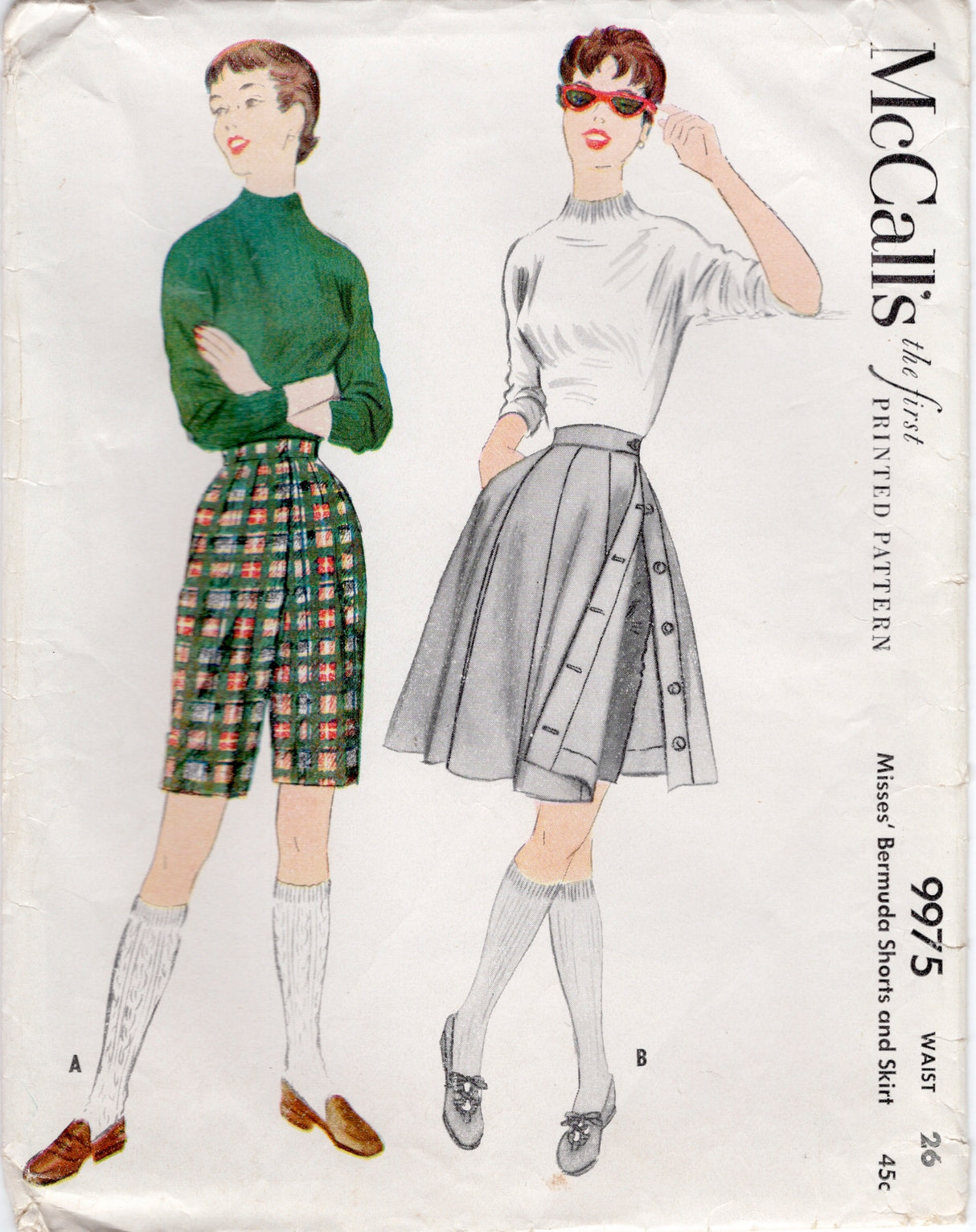 1950's McCall's Bermuda Shorts or Skort Set - Waist 26" - No. 9975