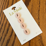 1970’s La Mode Pink Plastic Buttons - White - Set of 4 - Size 13 - 1/2" -  on card