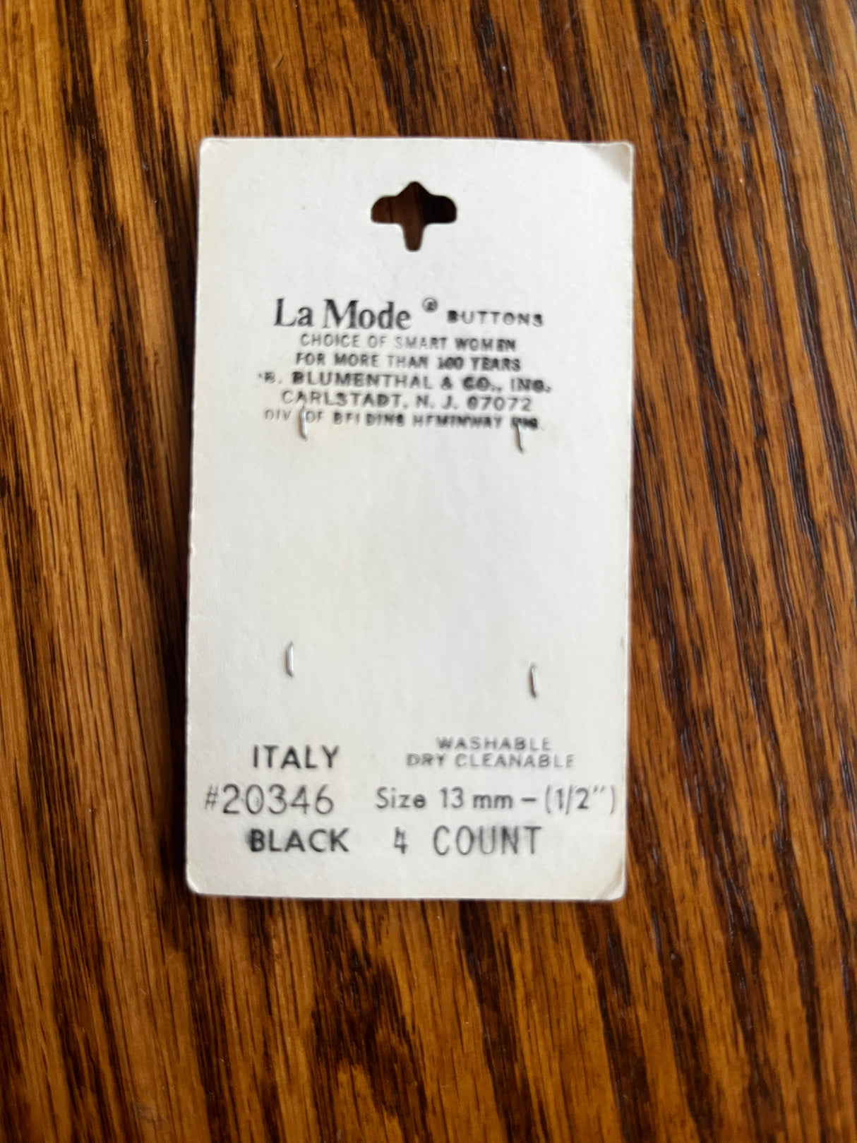 1980’s La Mode Black and Clear Plastic Buttons - Set of 4 - 1/2” - on card