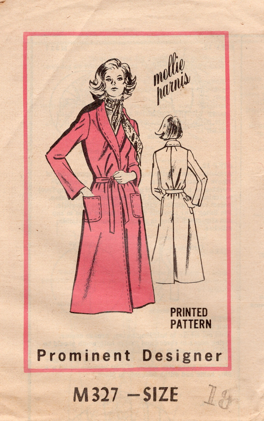 1970's Mail Order Prominent Designer Collection Coat or Jacket Pattern - Mollie Parnis - Bust 40