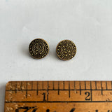 1960’s La Mode Black Glass Shank Buttons with Gold Leaf Design - Black - Set of 2 - 1/2"